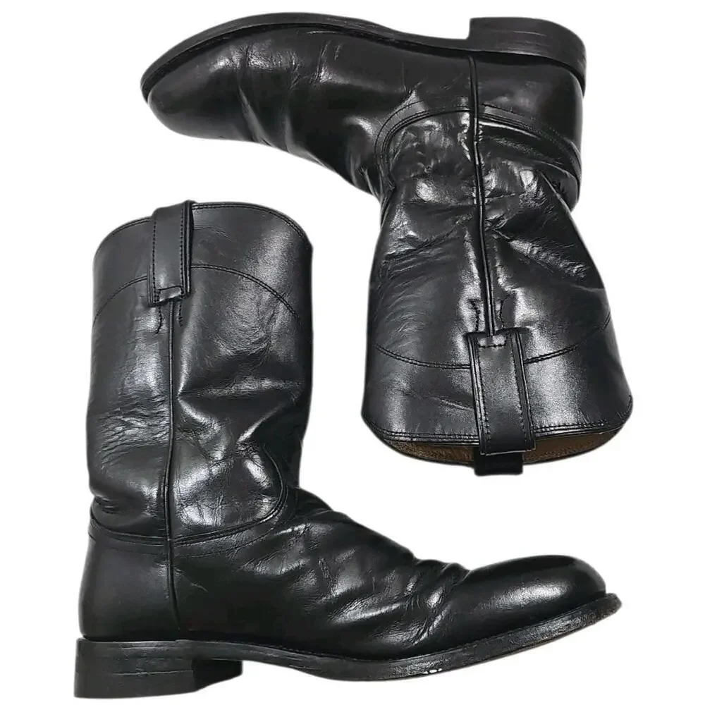 Justin ~Men's Size 9.5B~ Black Leather Western Boots.
